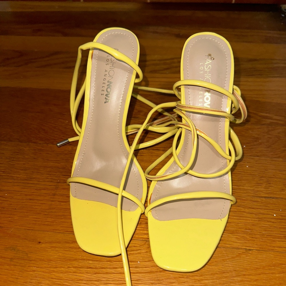 Fashion Nova Bright Yellow Strappy Heels
